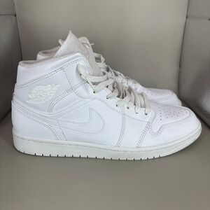 Air Jordan 1 Mid Triple White Men's Size 11 Sneakers 554724 136
